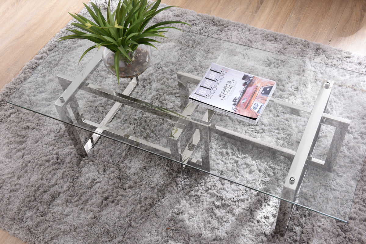 Modrest Valiant Modern Glass & Stainless Steel Coffee Table | Coffee Tables | Modishstore - 2