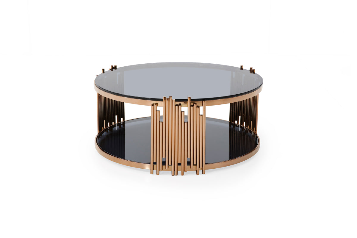 Modrest Bryce Modern Smoked Glass & Rosegold Round Coffee Table-2