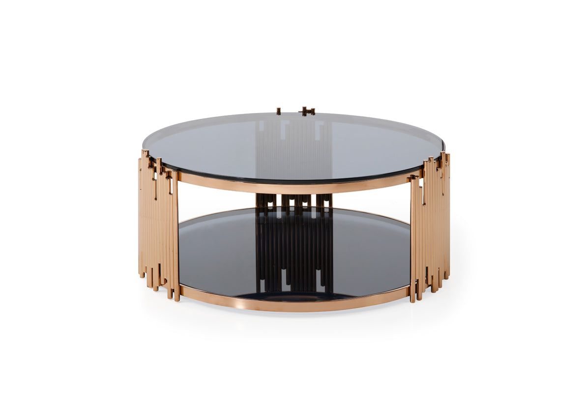 Modrest Bryce Modern Smoked Glass & Rosegold Round Coffee Table-3