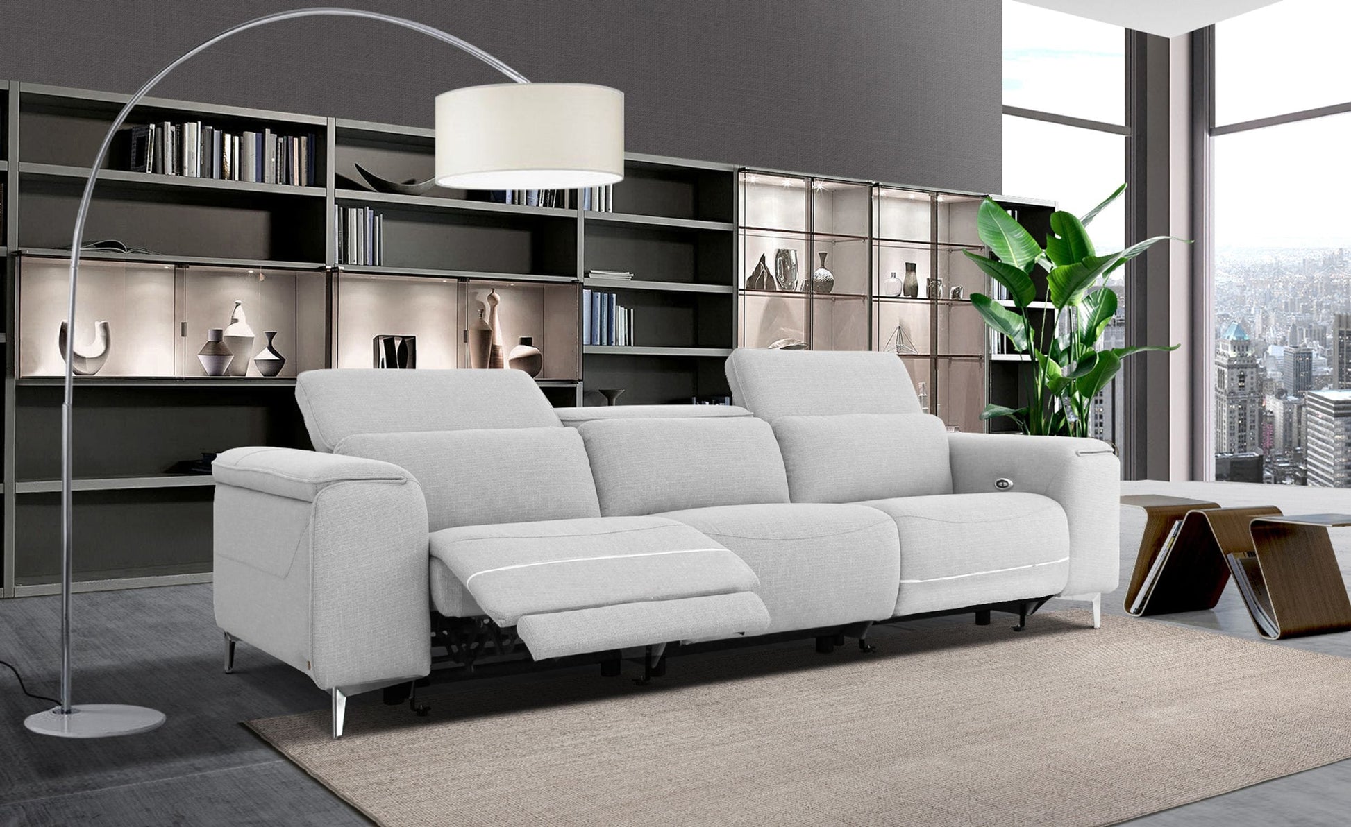 Divani Casa Cyprus - Contemporary Grey Fabric 4-Seater Sofa w/ Electric Recliners | Sofas | Modishstore