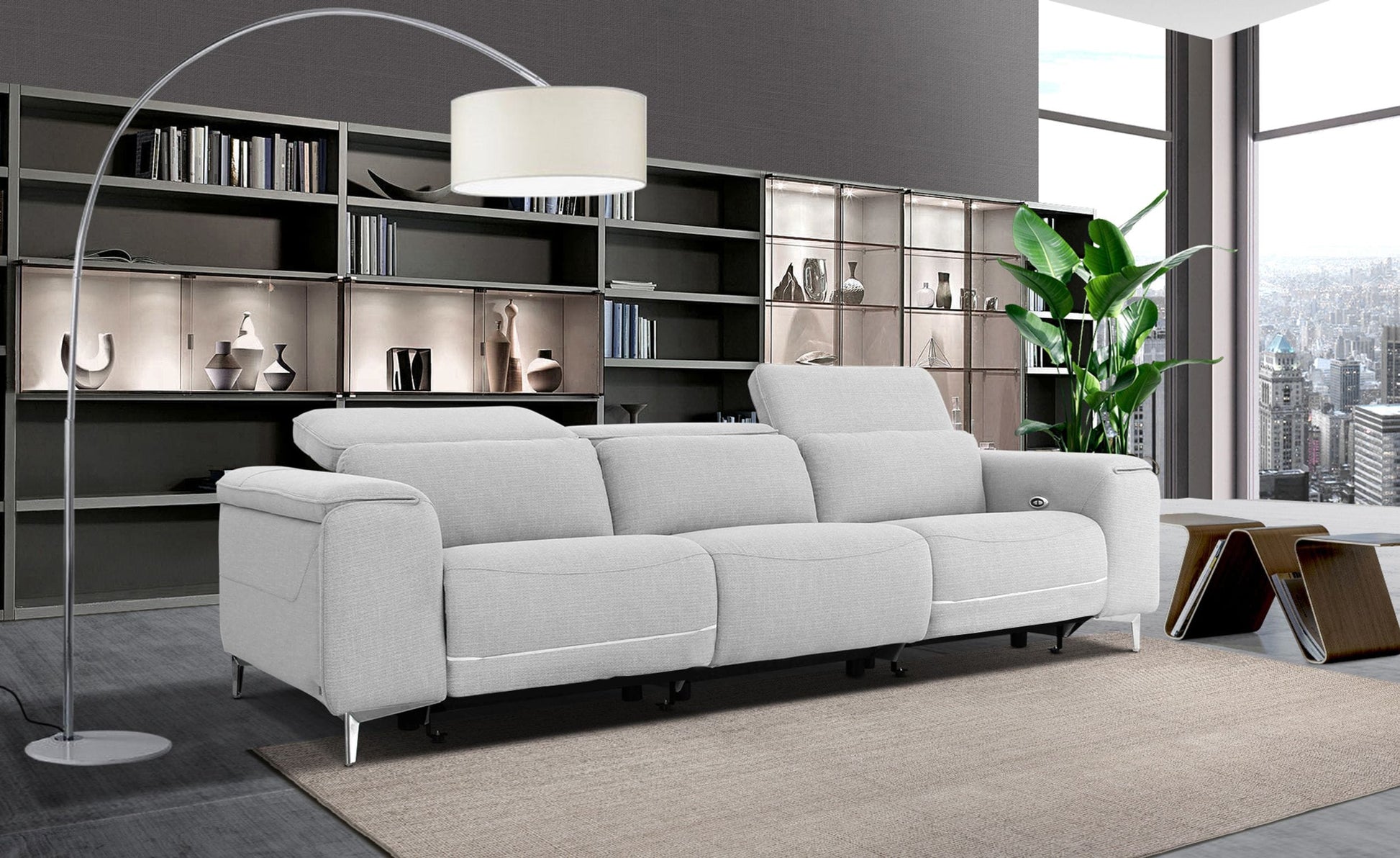 Divani Casa Cyprus - Contemporary Grey Fabric 4-Seater Sofa w/ Electric Recliners | Sofas | Modishstore - 3