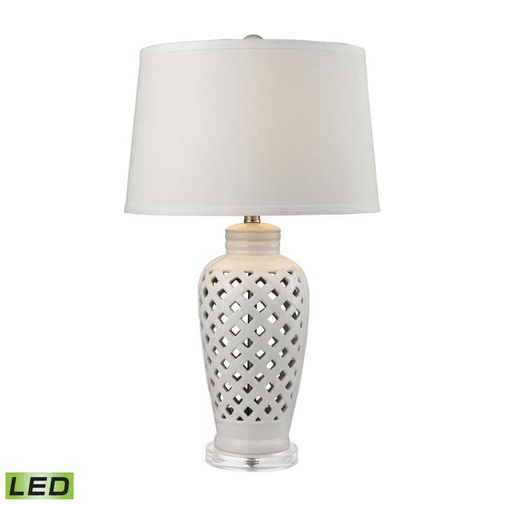 Openwork Ceramic Table Lamp in White with White Shade - LED ELK Home | Table Lamps | Modishstore