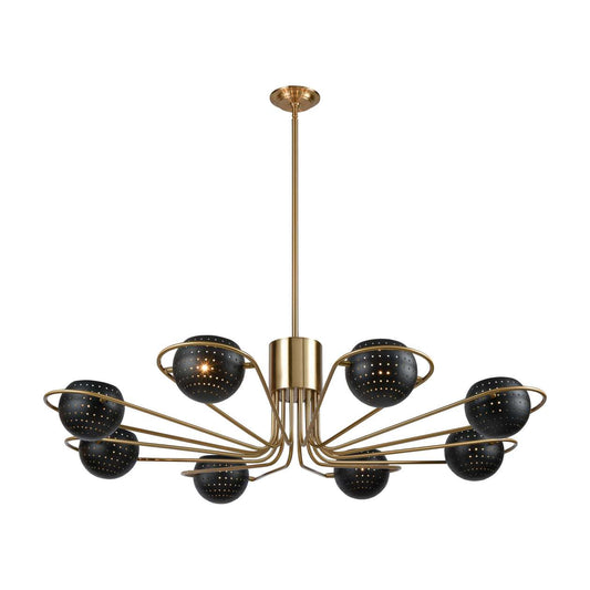 Scarab 8-Light Chandelier in New Aged Brass with Semi-Gloss Black Shades ELK Home | Chandeliers | Modishstore
