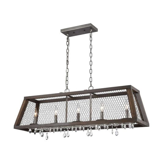 Renaissance Invention 5-Light Linear Chandelier in Aged Wood and Wire ELK Home | Chandeliers | Modishstore