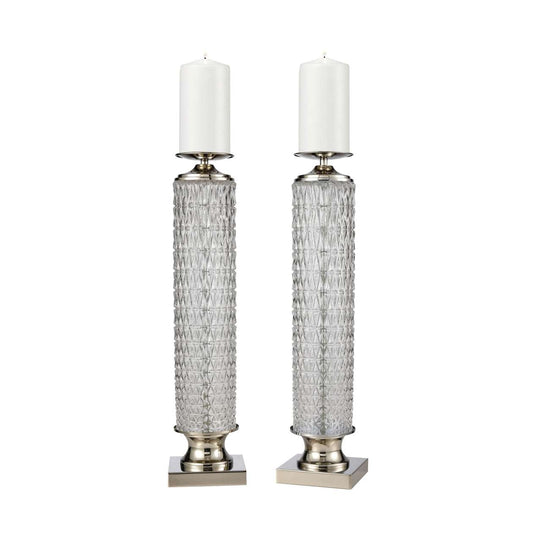 Chaufer Candle Holders in Polished Nickel and Clear (Set of 2) ELK Home | Candle Holders | Modishstore
