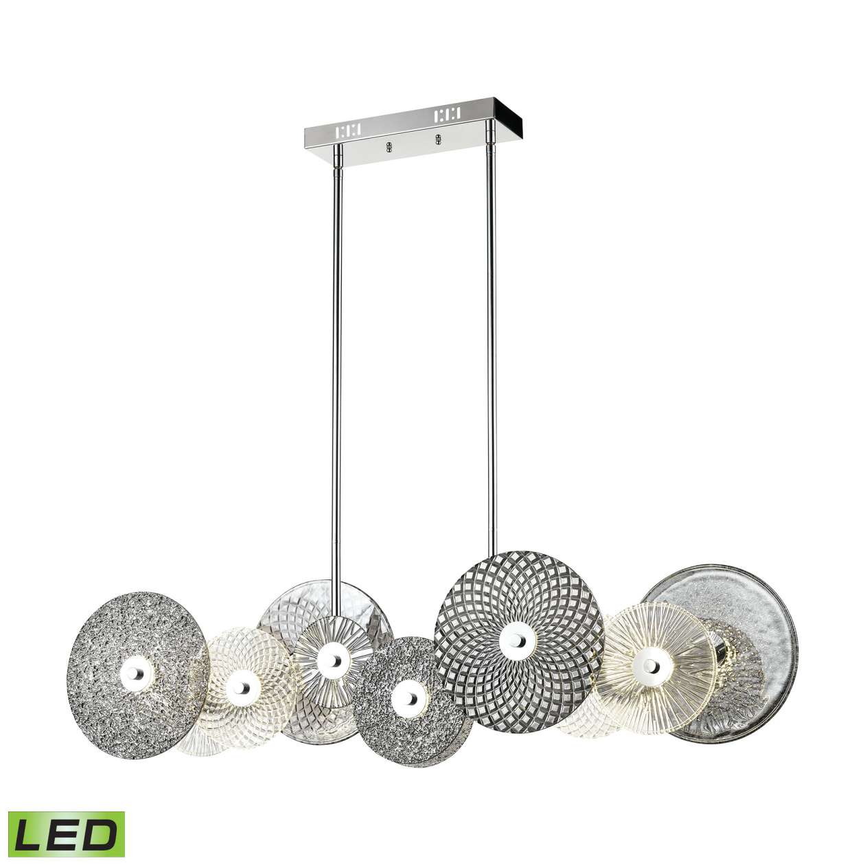 Dream Catcher 12-Light Linear Chandelier in Chrome with Clear and Smoked Glass Disks ELK Home | Chandeliers | Modishstore