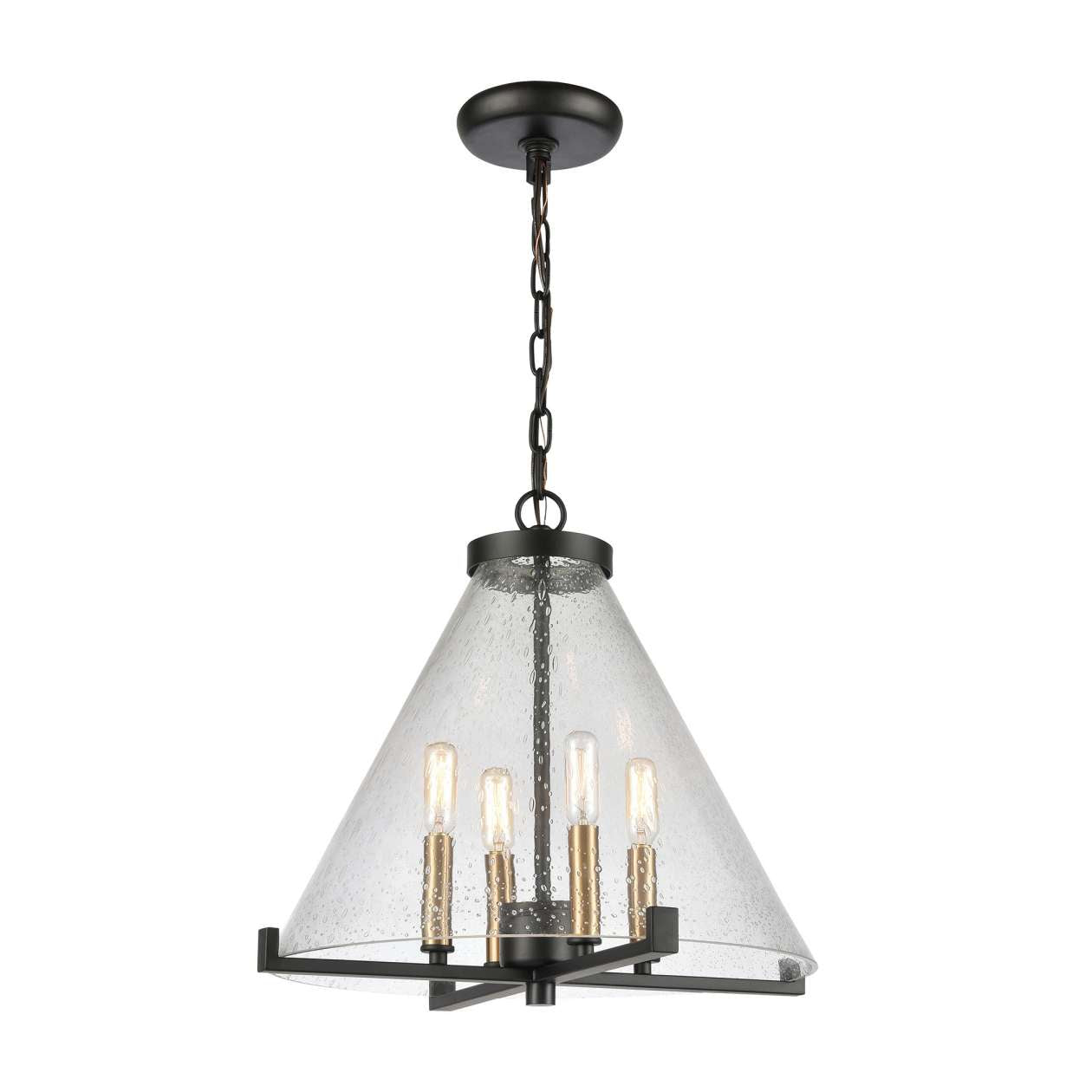 The Holding 4-Light Pendant in Matte Black and Satin Brass with Clear Seeded Glass ELK Home | Pendant Lamps | Modishstore