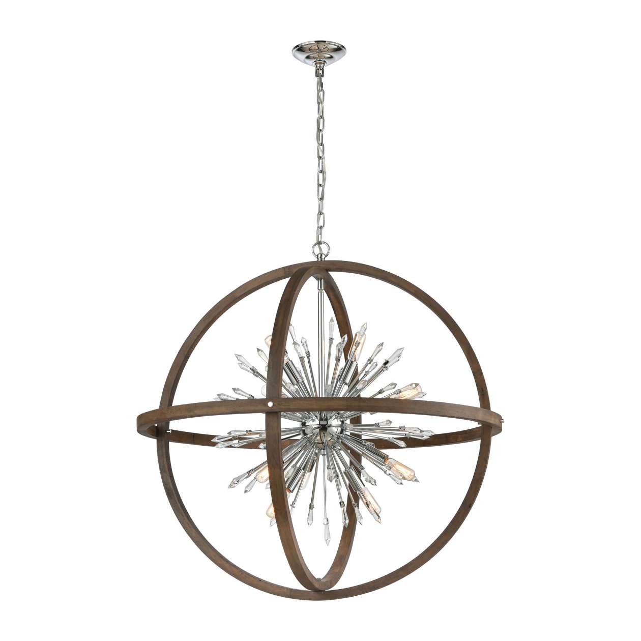 Morning Star 6-Light Chandelier in Aged Wood and Polished Chrome with Clear Crystal ELK Home | Chandeliers | Modishstore