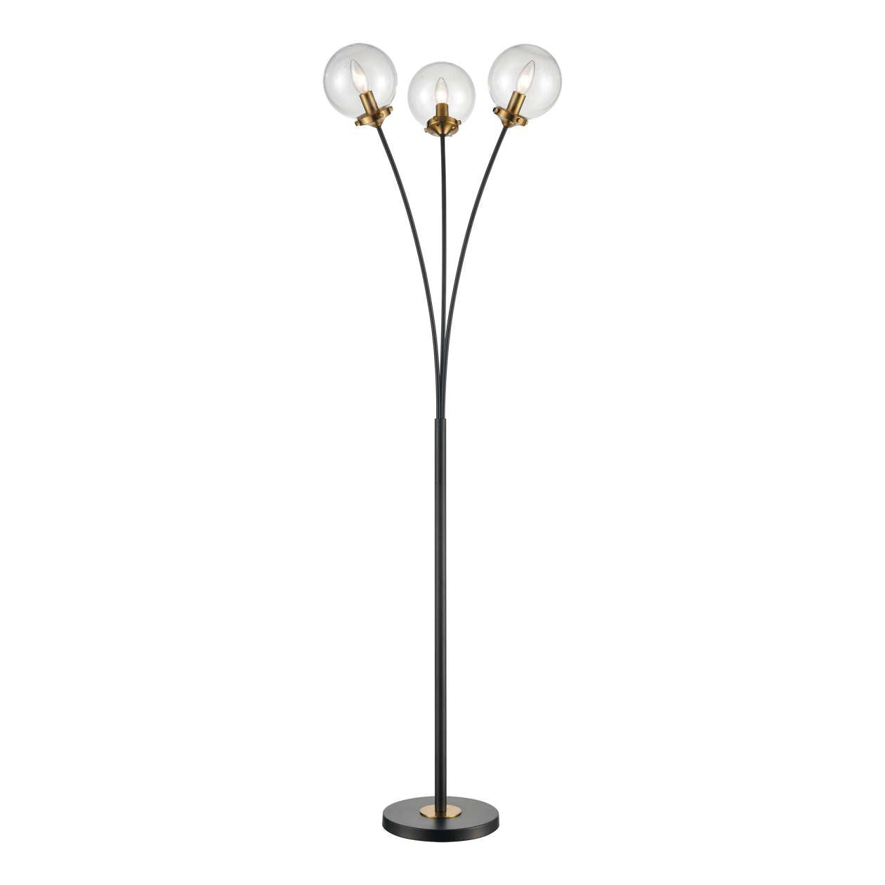Boudreaux 3-Light Floor Lamp in Burnished Brass and Matte Black with Mouth-blown Clear Glass Orbs ELK Home | Floor Lamps | Modishstore