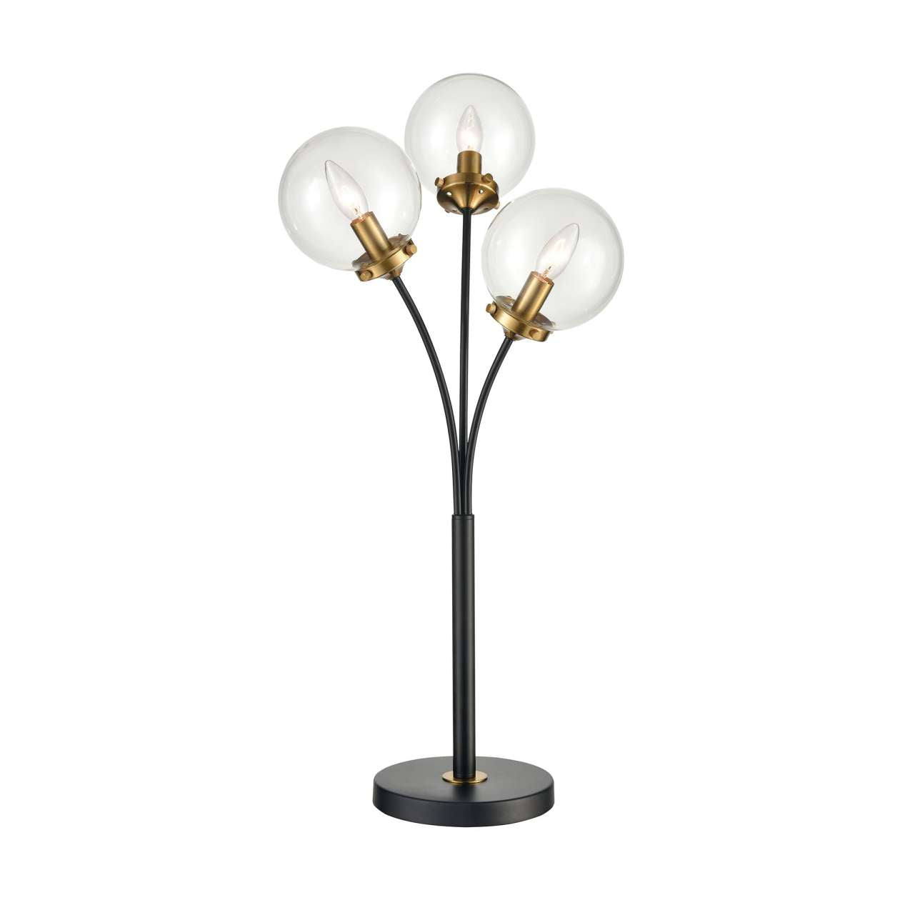 Boudreaux 3-Light Table Lamp in Burnished Brass and Matte Black with Mouth-blown Clear Glass Orbs ELK Home | Table Lamps | Modishstore