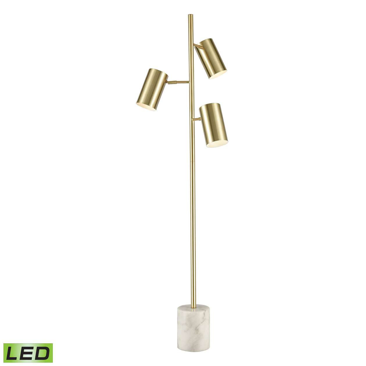 Dien 3-Light Floor Lamp in Honey Brass and White Marble with Honey Brass Cylindrical Shades ELK Home | Floor Lamps | Modishstore