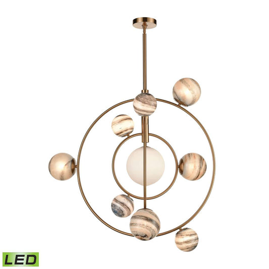 Orbital 10-Light Chandelier in Grey Planet and Aged Brass with Glass Orbs ELK Home | Chandeliers | Modishstore