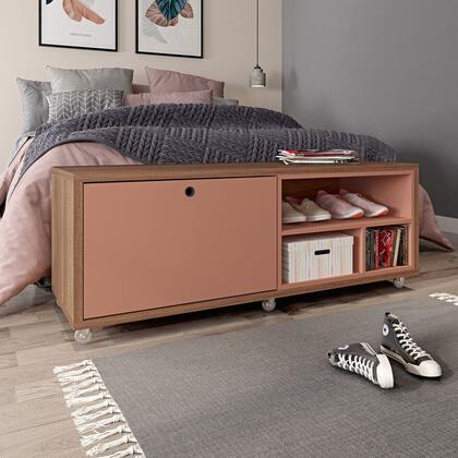 Manhattan Comfort Windsor 53.62 Modern Shoe Rack Bed Bench with Silicon Casters in Ceramic Pink and Nature | TV Stands | Modishstore