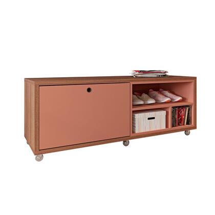 Manhattan Comfort Windsor 53.62 Modern Shoe Rack Bed Bench with Silicon Casters in Ceramic Pink and Nature | TV Stands | Modishstore - 3