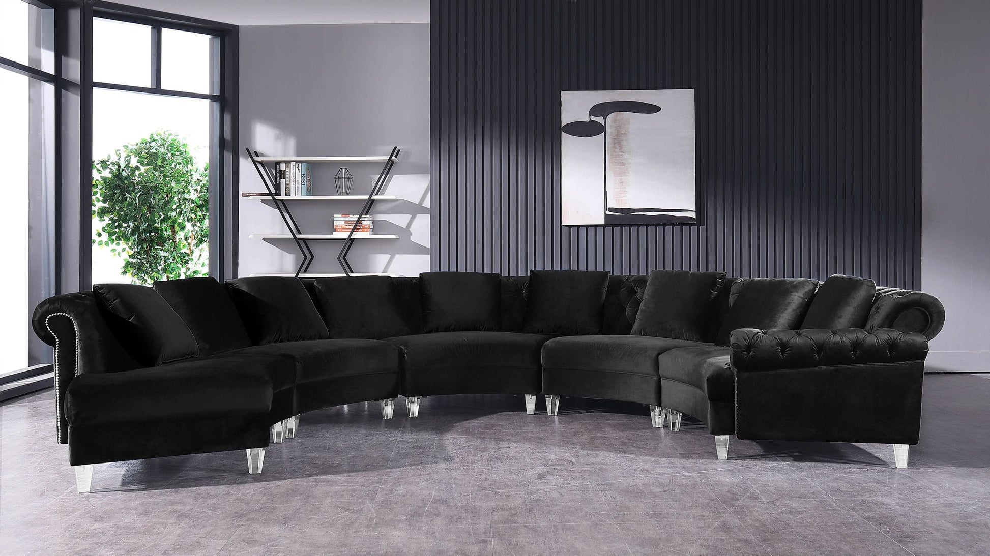 Divani Casa Darla Modern Black Velvet Circular Sectional Sofa | Sofas | Modishstore
