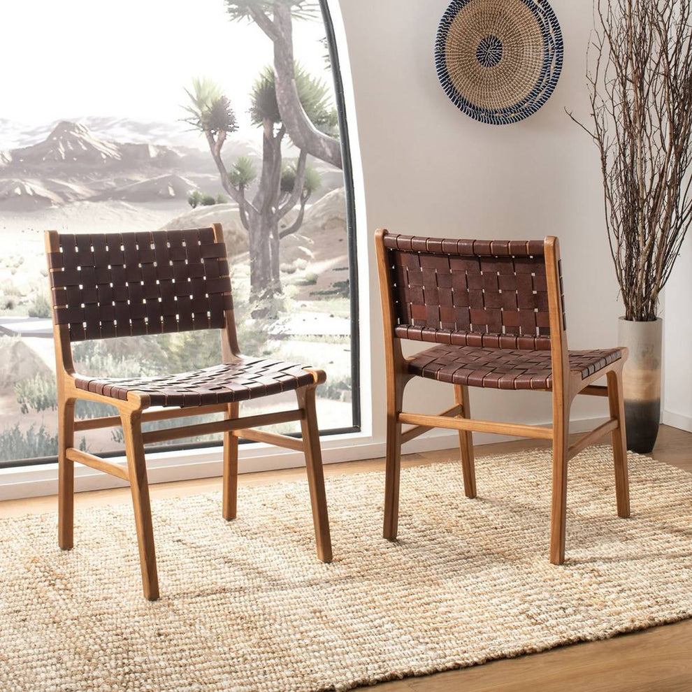 Safavieh Taika Woven Leather Dining Chair- Set of 2 | Dining Chairs | Modishstore - 1