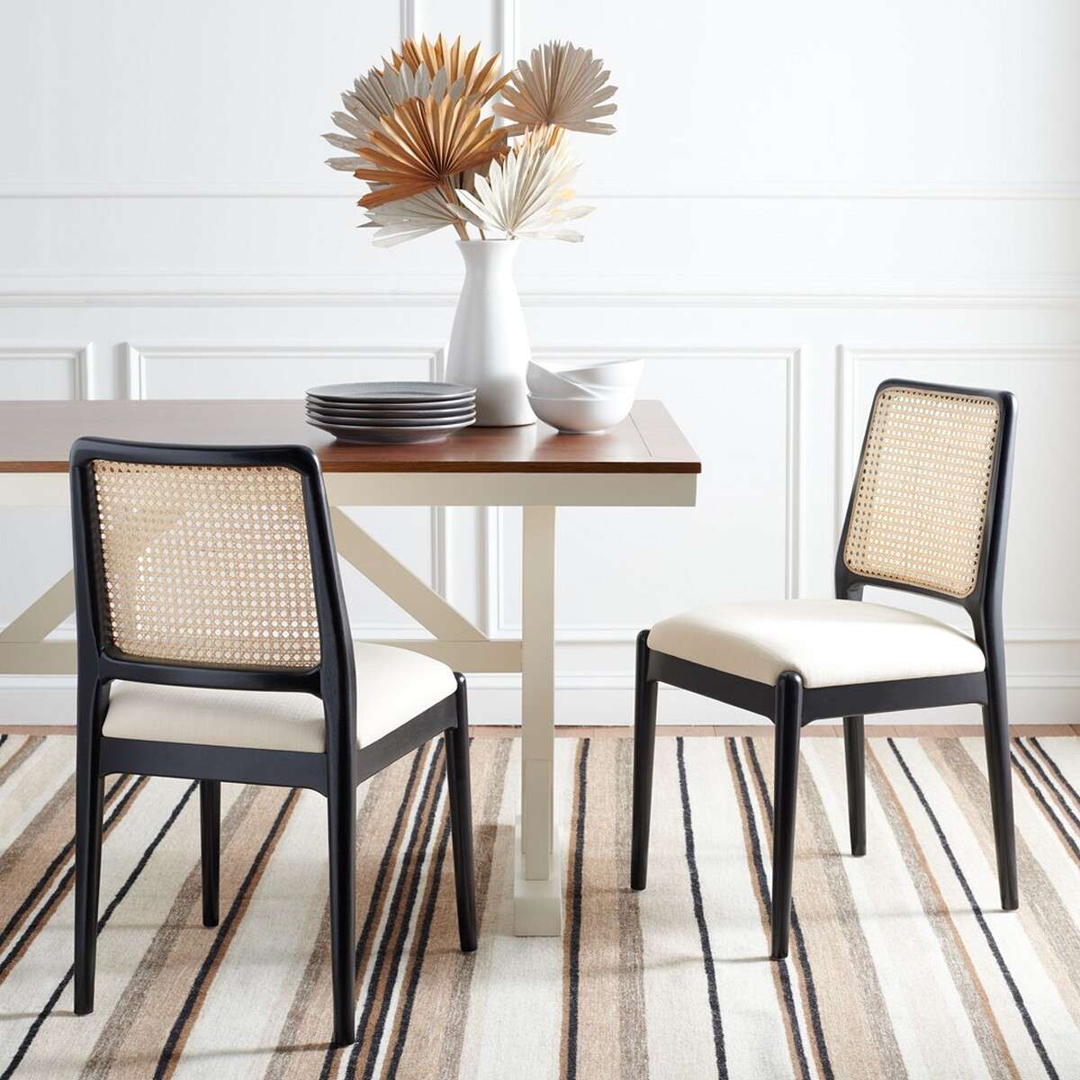 Safavieh Reinhardt Rattan Dining Chair Set Of 2 - Black | Dining Chairs | Modishstore - 3