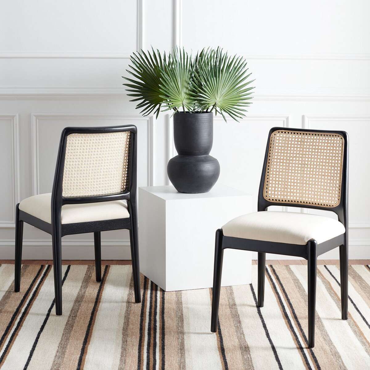 Safavieh Reinhardt Rattan Dining Chair Set Of 2 - Black | Dining Chairs | Modishstore - 4