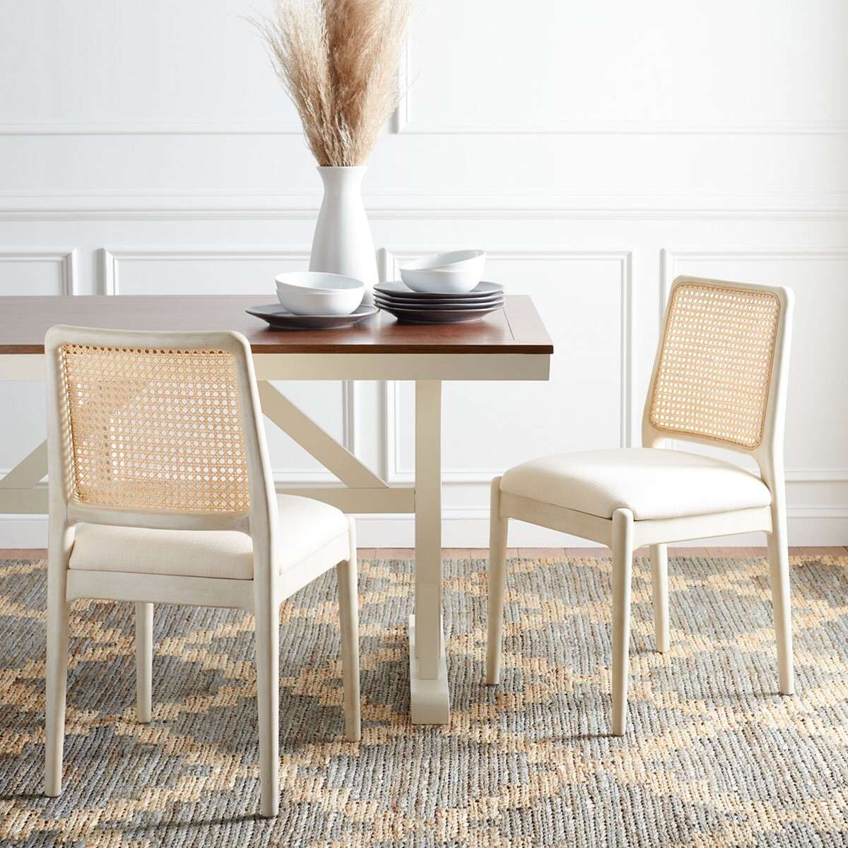 Safavieh Reinhardt Rattan Dining Chair Set Of 2 - White | Dining Chairs | Modishstore - 3