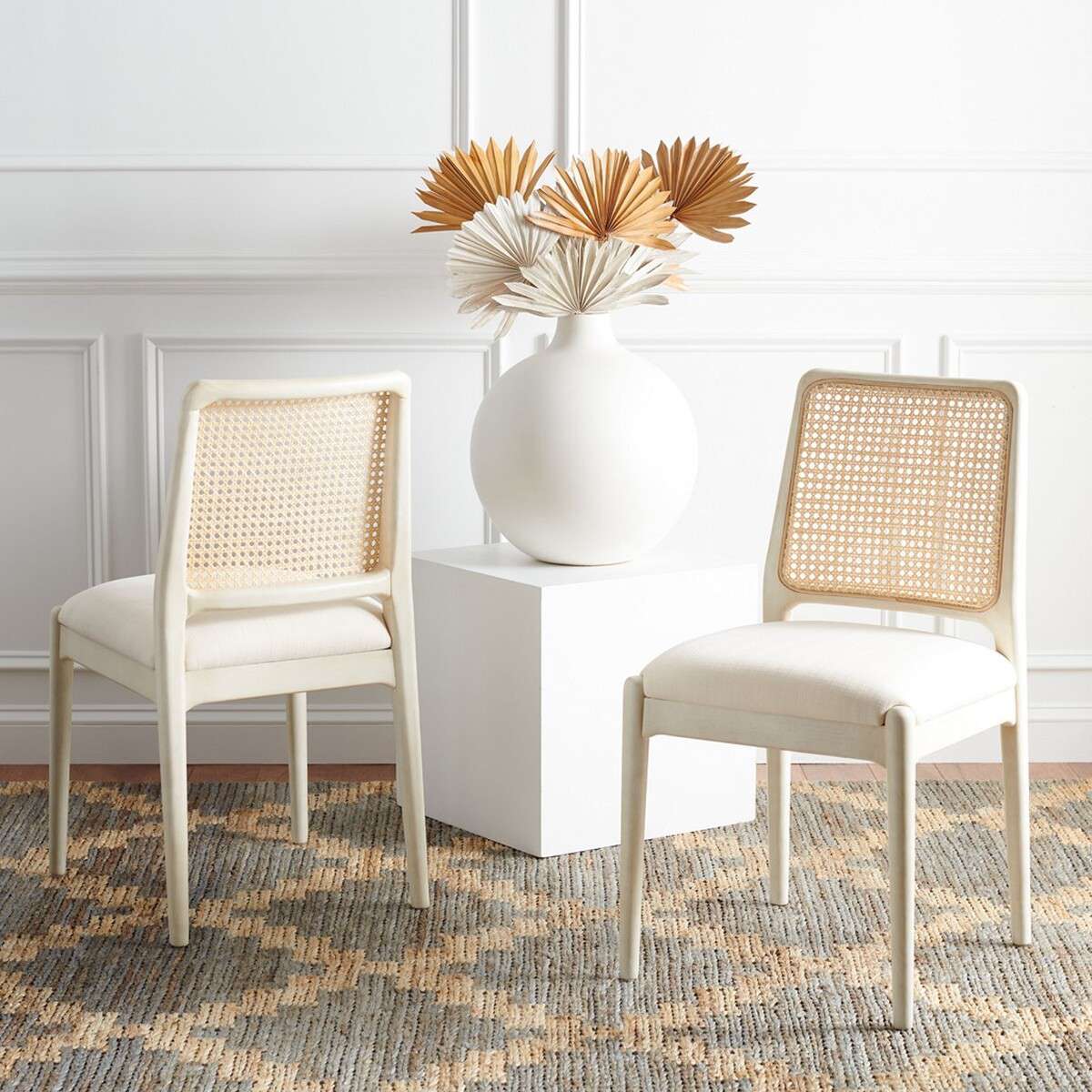 Safavieh Reinhardt Rattan Dining Chair Set Of 2 - White | Dining Chairs | Modishstore - 4