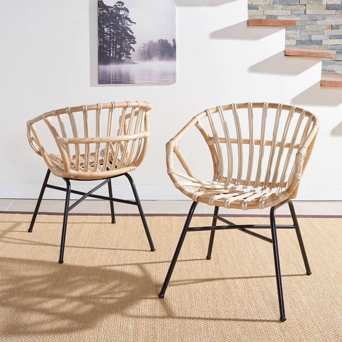Safavieh Avril Rattan Dining Chair Set Of 2 - Natural | Dining Chairs | Modishstore - 3
