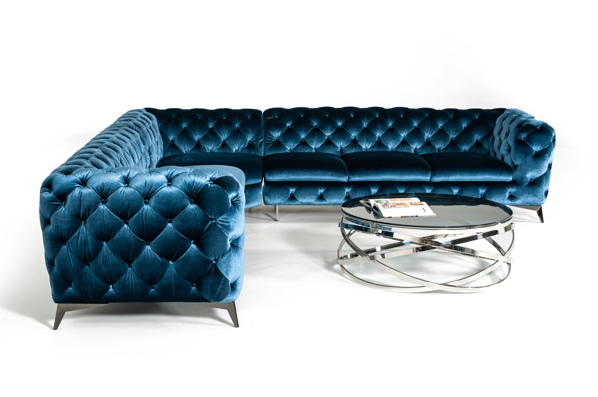 Divani Casa Delilah Modern Blue Fabric Sectional Sofa-5