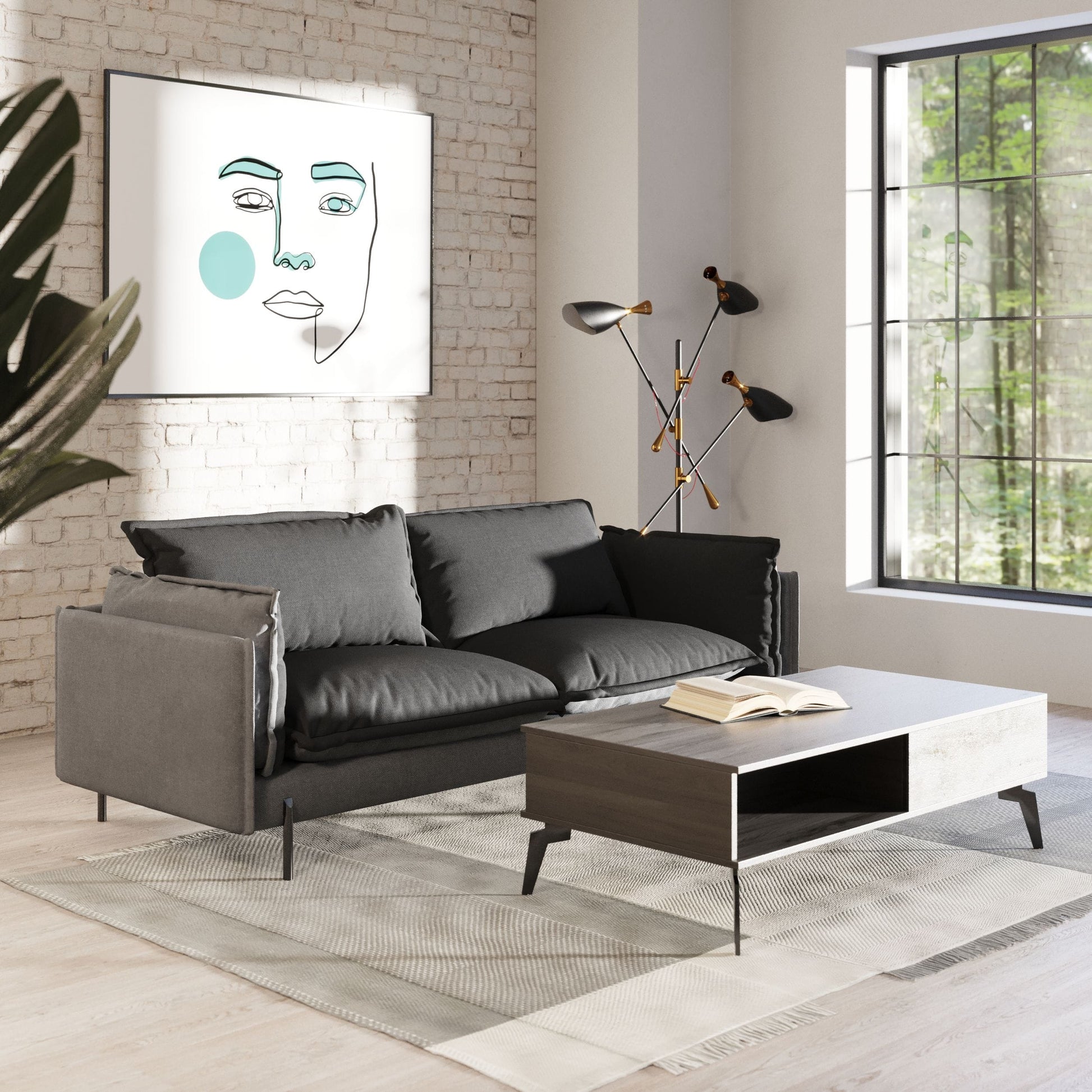 Divani Casa Mars - Modern Grey & Dark Grey Fabric Sofa | Modishstore | Sofas