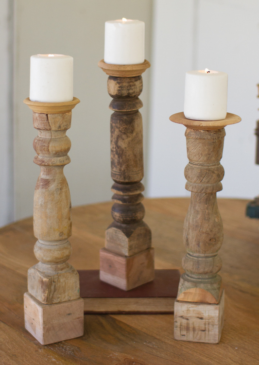 Kalalou Assorted Wooden Candle Stands - Antique Turned Banisters - Set Of 3 | Modishstore | Candle Holders