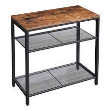 3 Tier Wooden Top Side Table With 2 Mesh Shelves, Brown And Black By Benzara | Side Tables |  Modishstore 