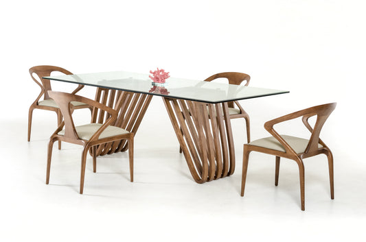 Modrest Draper Contemporary Walnut & Glass Dining Table | Modishstore | Dining Tables