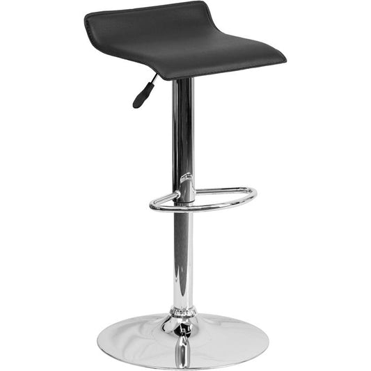 Contemporary Black Vinyl Adjustable Height Barstool With Solid Wave Seat And Chrome Base By Flash Furniture | Bar Stools | Modishstore