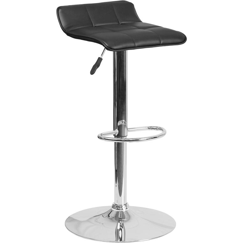 Contemporary Black Vinyl Adjustable Height Barstool With Quilted Wave Seat And Chrome Base By Flash Furniture | Bar Stools | Modishstore - 1