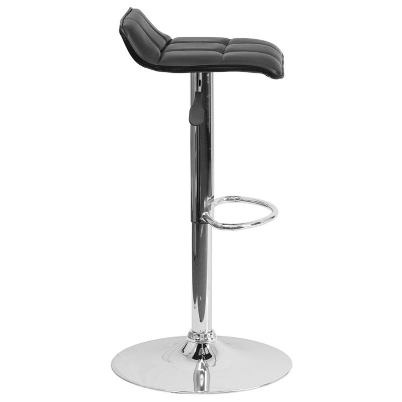 Contemporary Black Vinyl Adjustable Height Barstool With Quilted Wave Seat And Chrome Base By Flash Furniture | Bar Stools | Modishstore - 2