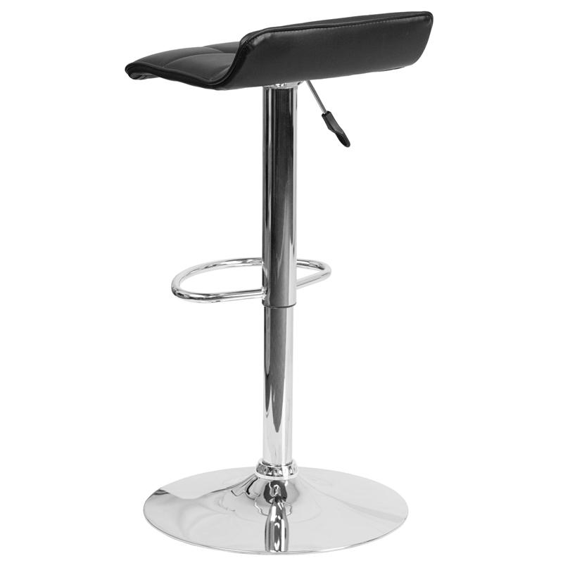 Contemporary Black Vinyl Adjustable Height Barstool With Quilted Wave Seat And Chrome Base By Flash Furniture | Bar Stools | Modishstore - 3