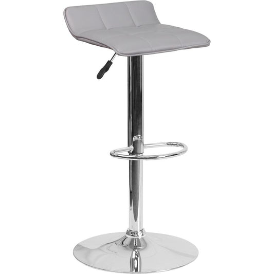 Contemporary Gray Vinyl Adjustable Height Barstool With Quilted Wave Seat And Chrome Base By Flash Furniture | Bar Stools | Modishstore