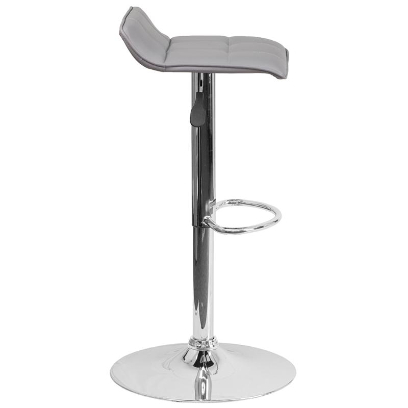 Contemporary Gray Vinyl Adjustable Height Barstool With Quilted Wave Seat And Chrome Base By Flash Furniture | Bar Stools | Modishstore - 2