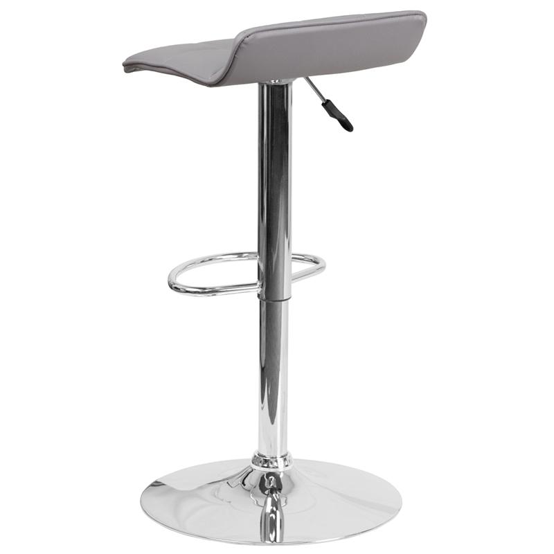 Contemporary Gray Vinyl Adjustable Height Barstool With Quilted Wave Seat And Chrome Base By Flash Furniture | Bar Stools | Modishstore - 3