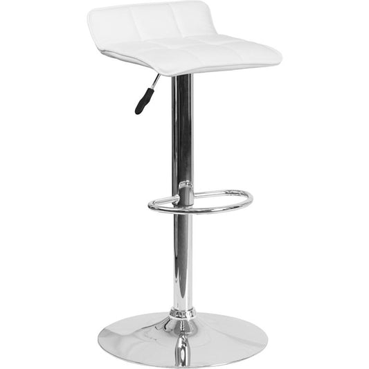 Contemporary White Vinyl Adjustable Height Barstool With Quilted Wave Seat And Chrome Base By Flash Furniture | Bar Stools | Modishstore