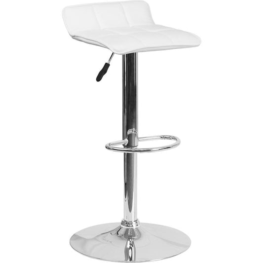 Contemporary White Vinyl Adjustable Height Barstool With Quilted Wave Seat And Chrome Base By Flash Furniture | Bar Stools | Modishstore - 1