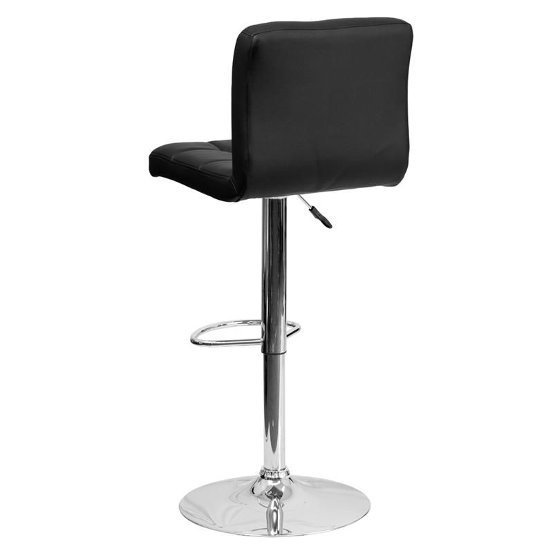 Contemporary Black Quilted Vinyl Adjustable Height Barstool With Chrome Base By Flash Furniture | Bar Stools | Modishstore - 3