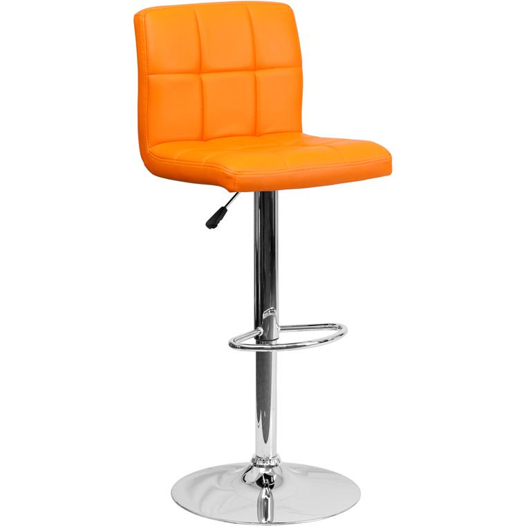 Contemporary Orange Quilted Vinyl Adjustable Height Barstool With Chrome Base By Flash Furniture | Bar Stools | Modishstore