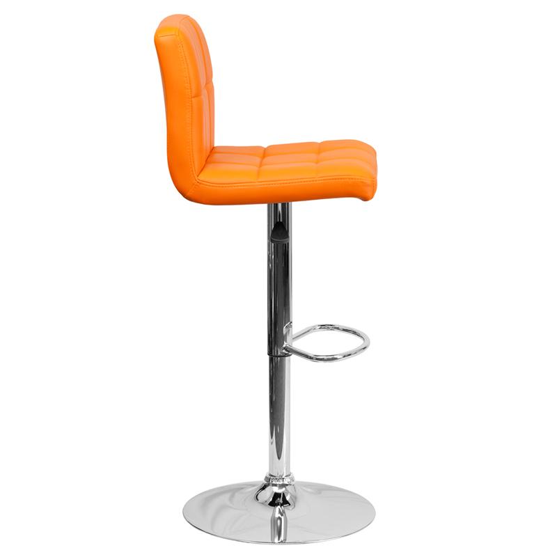 Contemporary Orange Quilted Vinyl Adjustable Height Barstool With Chrome Base By Flash Furniture | Bar Stools | Modishstore - 2