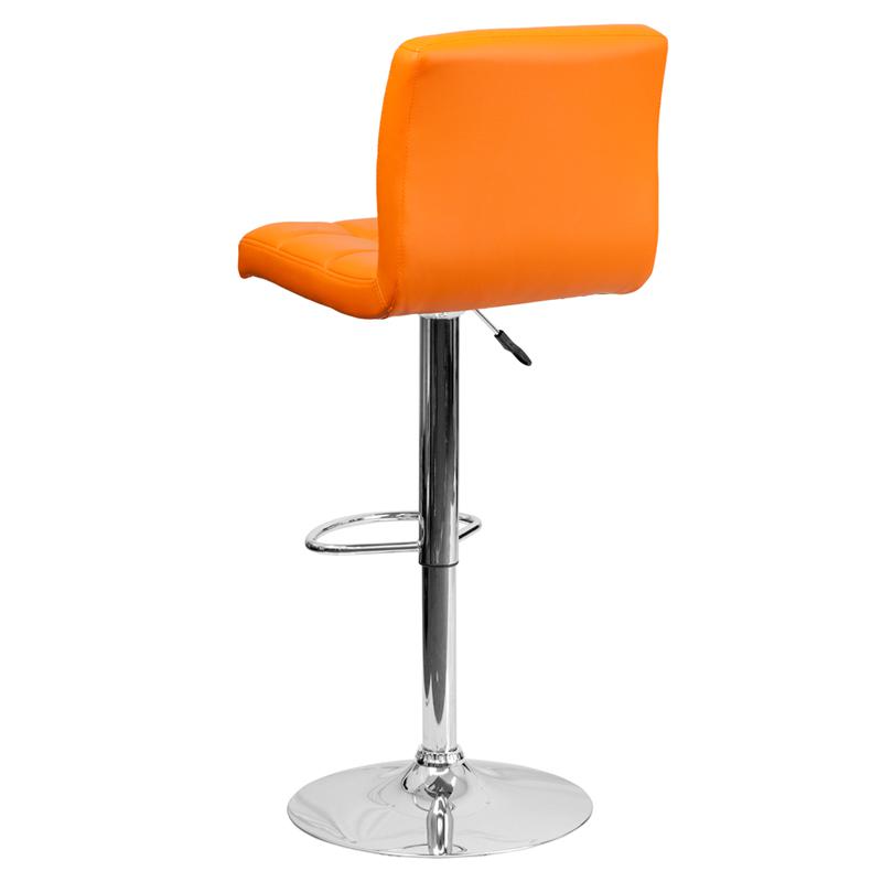 Contemporary Orange Quilted Vinyl Adjustable Height Barstool With Chrome Base By Flash Furniture | Bar Stools | Modishstore - 3