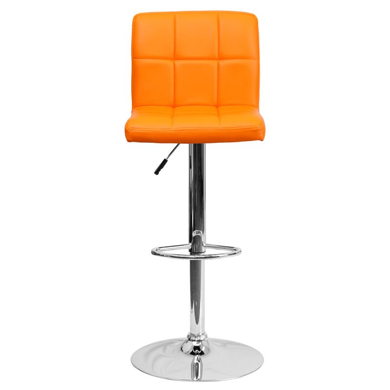 Contemporary Orange Quilted Vinyl Adjustable Height Barstool With Chrome Base By Flash Furniture | Bar Stools | Modishstore - 4
