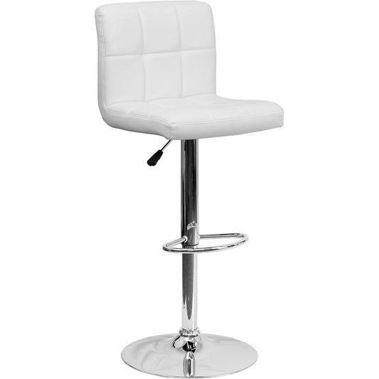 Contemporary White Quilted Vinyl Adjustable Height Barstool With Chrome Base By Flash Furniture | Bar Stools | Modishstore - 1