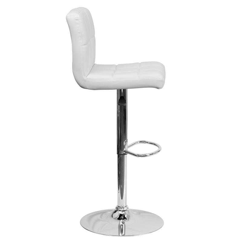 Contemporary White Quilted Vinyl Adjustable Height Barstool With Chrome Base By Flash Furniture | Bar Stools | Modishstore - 2