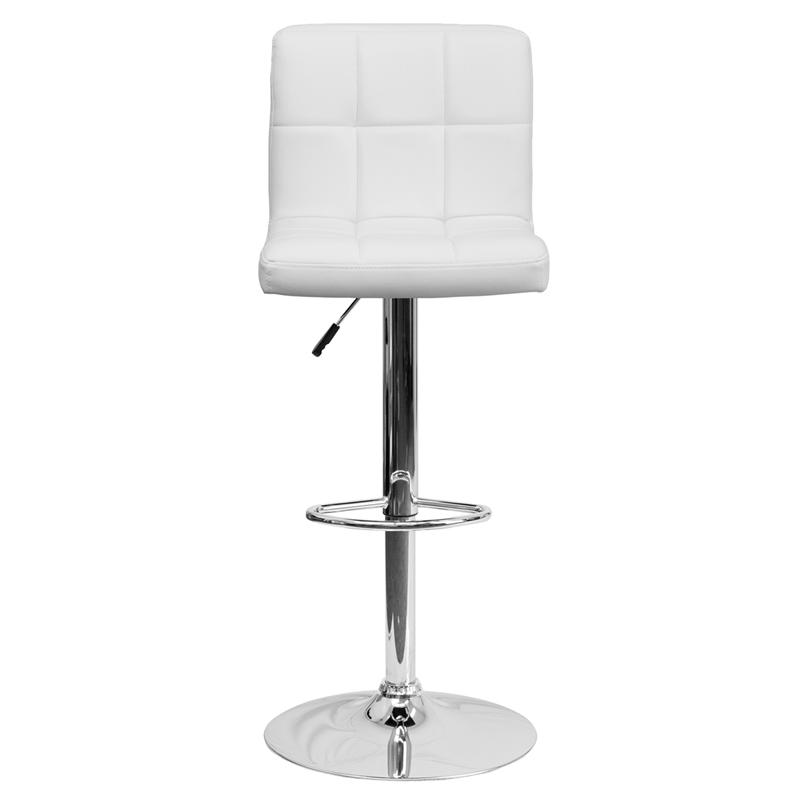 Contemporary White Quilted Vinyl Adjustable Height Barstool With Chrome Base By Flash Furniture | Bar Stools | Modishstore - 4
