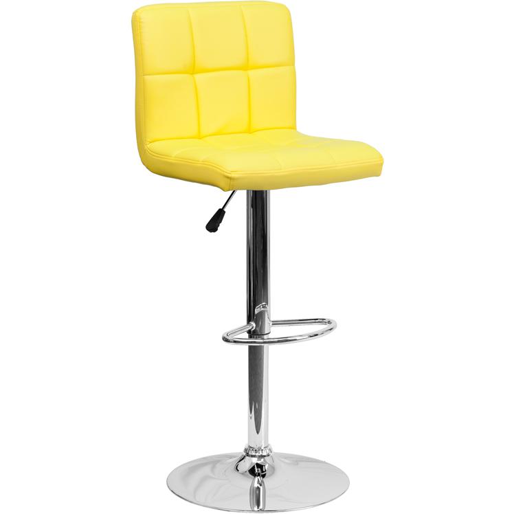 Contemporary Yellow Quilted Vinyl Adjustable Height Barstool With Chrome Base By Flash Furniture | Bar Stools | Modishstore - 1