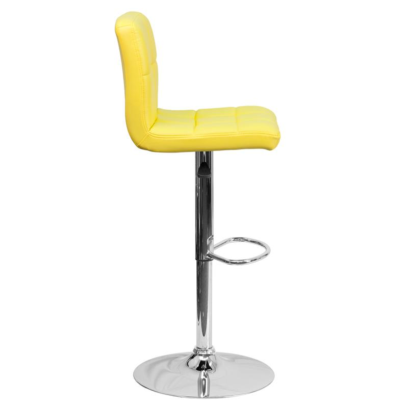 Contemporary Yellow Quilted Vinyl Adjustable Height Barstool With Chrome Base By Flash Furniture | Bar Stools | Modishstore - 2