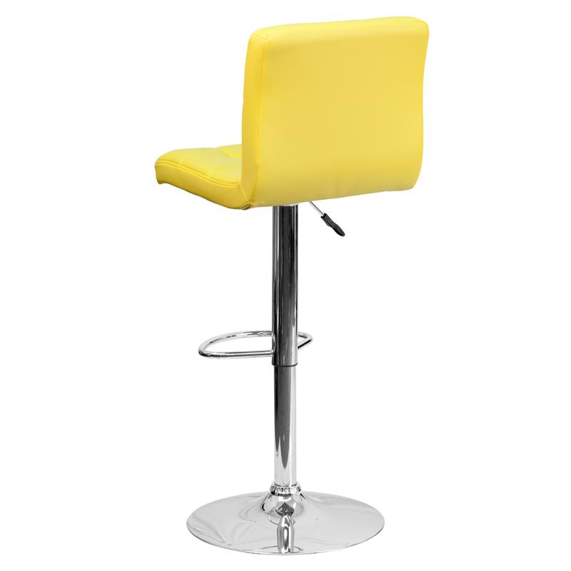 Contemporary Yellow Quilted Vinyl Adjustable Height Barstool With Chrome Base By Flash Furniture | Bar Stools | Modishstore - 3